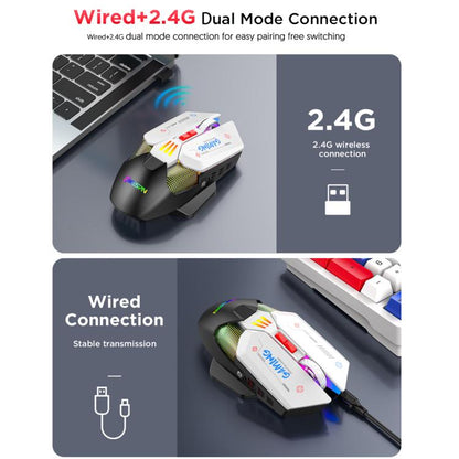 MKESPN Wired + 2.4G Dual Mode Gaming Mouse 10000 DPI Type-C Fast Charging RGB Light, Programmable Macros Mouse