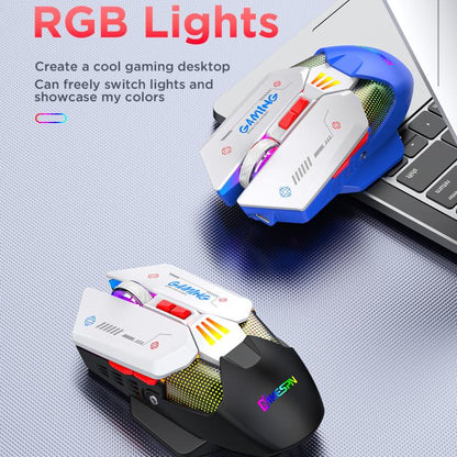 MKESPN Wired + 2.4G Dual Mode Gaming Mouse 10000 DPI Type-C Fast Charging RGB Light, Programmable Macros Mouse