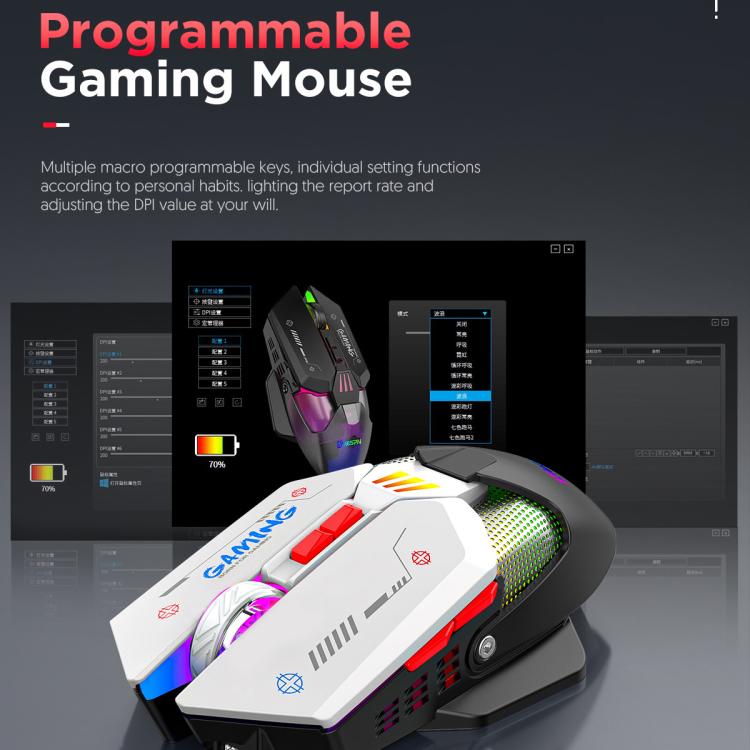 MKESPN Wired + 2.4G Dual Mode Gaming Mouse 10000 DPI Type-C Fast Charging RGB Light, Programmable Macros Mouse