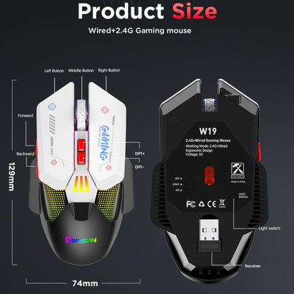 MKESPN Wired + 2.4G Dual Mode Gaming Mouse 10000 DPI Type-C Fast Charging RGB Light, Programmable Macros Mouse