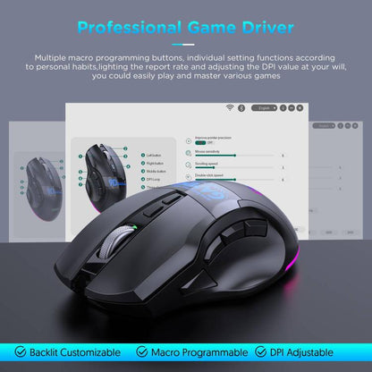 MKESPN W10 Tri-Mode Wireless Gaming Mouse 2400DPI with 9 Programmable Buttons, RGB Lighting, Type-C Rechargeable, W10