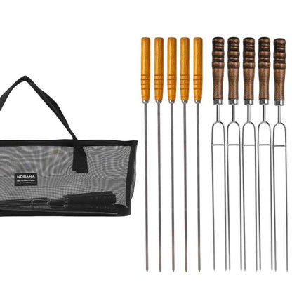 NOBANA Outdoor BBQ Grilling Fork Portable Stainless Steel Wooden Handle Grilling Skewer With Storage Bag, 7pcs /Set White, 7pcs /Set Black, 10pcs /Set White, 10pcs /Set Black