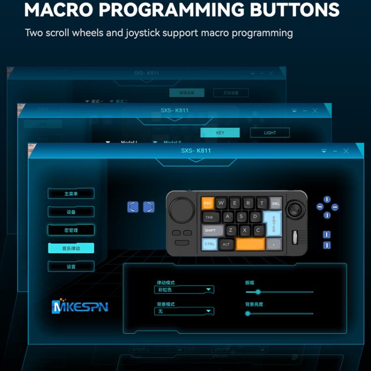 MKESPN  19-Key USB-C Wired Gaming Keyboard Macro Programmable Hot-Swappable Design with Control Knob & Joystick Scroll Wheel, K811  Black