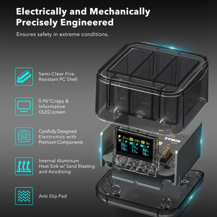 For GoPro HERO13 Black Triple Battery Charger Smart Charging Dock With OLED Display, For GoPro HERO13 Black