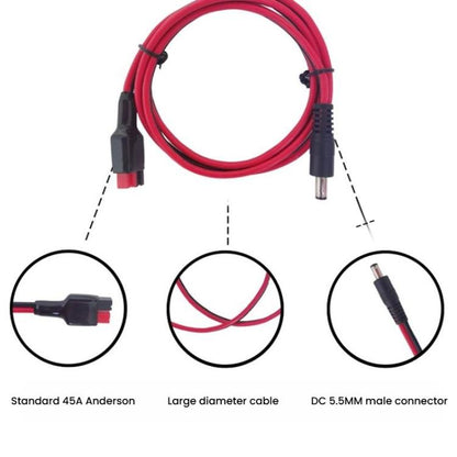45A Anderson to DC5521 Male Cable 14AWG Heavy Duty Solar Panel Charging Cable, 45A Anderson to DC5521 Male