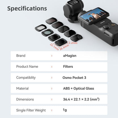 For DJI Osmo Pocket 3 aMagisn Adjustable Magnetic Filter Camera Lens Filters, CPL, ND 1 To 5 Gear, ND 6 To 10 Gear, Mist 1/4, ND4/16/64/256, ND1000