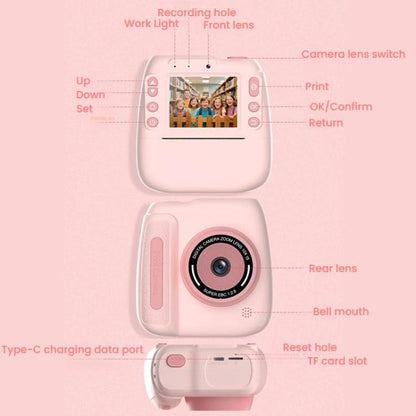 Children Instant Print Digital Camera Dual Front Rear Cameras HD Mini Camera