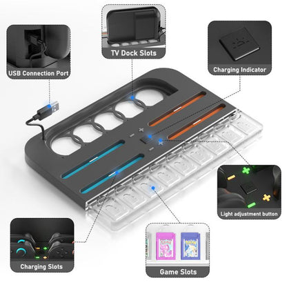 For Nintendo Switch 2  Console and Joy-Con Controllers Charging Dock with RGB Lighting, 9 Game Card Slots, HBS-2804