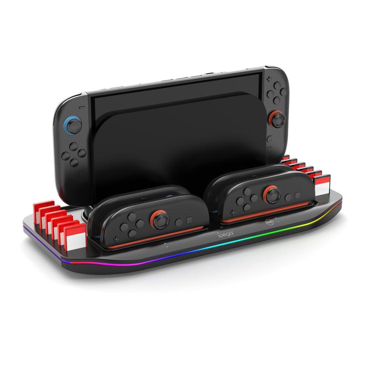 For Nintendo Switch 2 ipega PG-SW2210 Console Joy-Con Controllers Charging Dock, 4 Charging Ports+Touch Control Lighting Effects+12 Game Card Slots, PG-SW2210