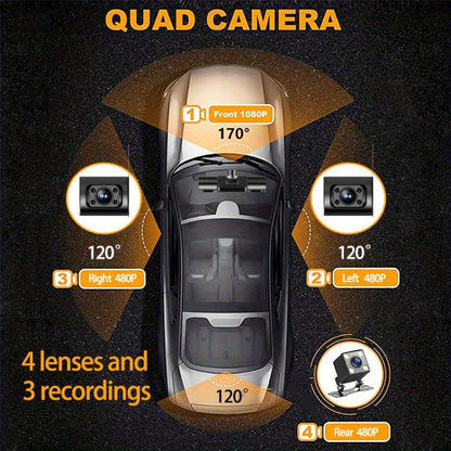 High-Definition 1080P Infrared Night Cision Parking Monitoring Driving Recorder, 3 Lenses, 4 Lenses, 4 Lenses + 32G