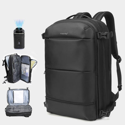 Tigernu Expandable Business Backpack 17-Inch Laptop Bag Wet/Dry Separation Pockets, Black, Blue, Vacuum BK With Pump