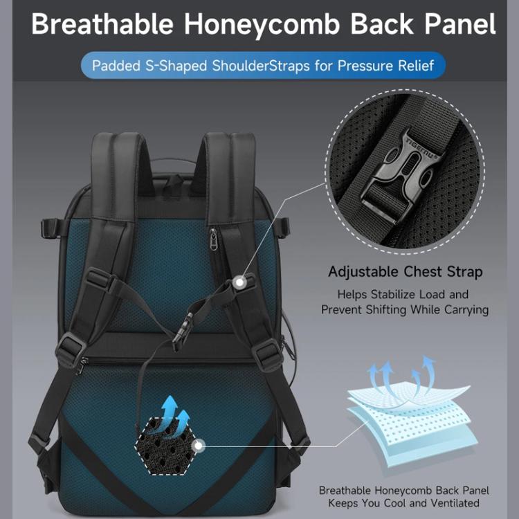Tigernu Expandable Business Backpack 17-Inch Laptop Bag Wet/Dry Separation Pockets, Black, Blue, Vacuum BK With Pump