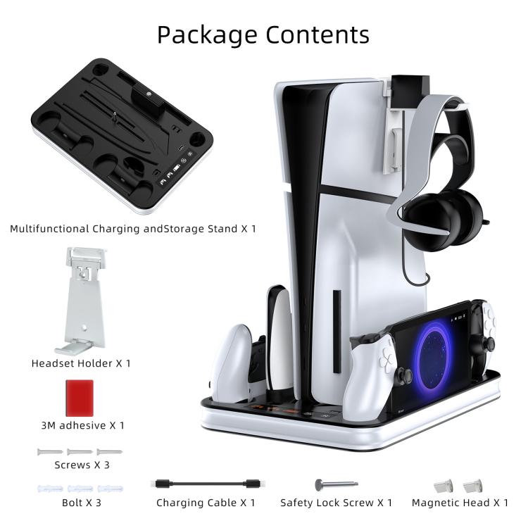 JYS Charging Display Station for PS5/PS5 Slim/PS Portal Dual Controller Dock with Cooling Fan & Headphone Hook