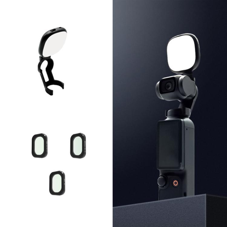 For DJI Osmo Pocket 3 JSR Fixed Frame Head Fill Light, Single Fill Light, With Widening Lens, With Black Soft 1/4 Filter, With Black Soft 1/8 Filter, With Soft Focus Lens, With Black Soft 1/4+Black Soft 1/8+Soft Focus Lens, With Wide Angle 4 In 1