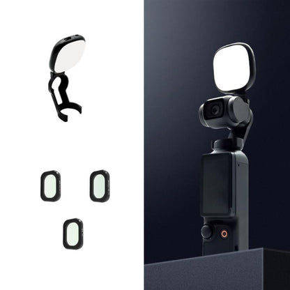 For DJI Osmo Pocket 3 JSR Fixed Frame Head Fill Light, Single Fill Light, With Widening Lens, With Black Soft 1/4 Filter, With Black Soft 1/8 Filter, With Soft Focus Lens, With Black Soft 1/4+Black Soft 1/8+Soft Focus Lens, With Wide Angle 4 In 1