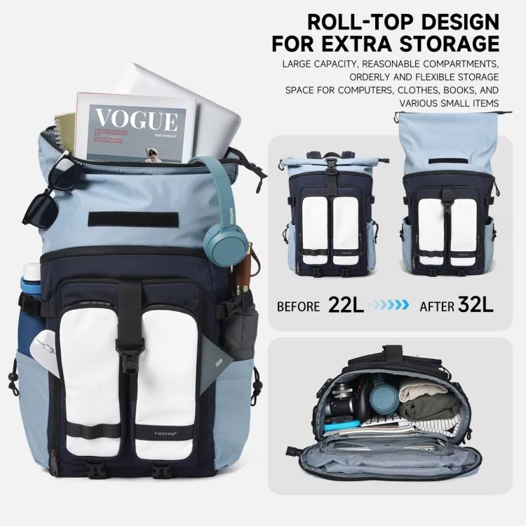 Tigernu Unisex Waterproof Travel Backpack Roll-Top Expandable Design with 15.6-inch Laptop & Tablet Compartment