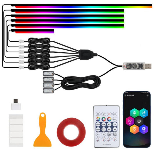 3 Control App Remote Control Colorful Car Interior Ambient Lighting Modified LED Acrylic USB Car Ambient Lighting, 110cm+75cm x 4+35cm+Footlight x 4 10 In 1, 110cm+75cm x 4+35cm 6 In 1, 110cm, 110cm x 2 2 In 1, 110cm x 3 3 In 1, 110cm x 4 4 In 1