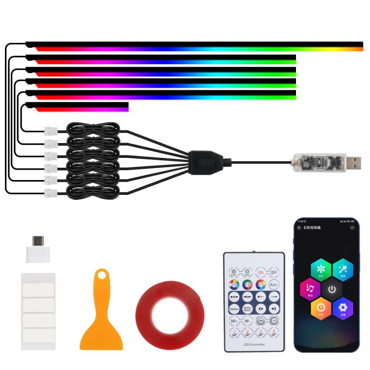 3 Control App Remote Control Colorful Car Interior Ambient Lighting Modified LED Acrylic USB Car Ambient Lighting, 110cm+75cm x 4+35cm+Footlight x 4 10 In 1, 110cm+75cm x 4+35cm 6 In 1, 110cm, 110cm x 2 2 In 1, 110cm x 3 3 In 1, 110cm x 4 4 In 1