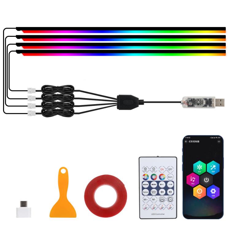 3 Control App Remote Control Colorful Car Interior Ambient Lighting Modified LED Acrylic USB Car Ambient Lighting, 110cm+75cm x 4+35cm+Footlight x 4 10 In 1, 110cm+75cm x 4+35cm 6 In 1, 110cm, 110cm x 2 2 In 1, 110cm x 3 3 In 1, 110cm x 4 4 In 1