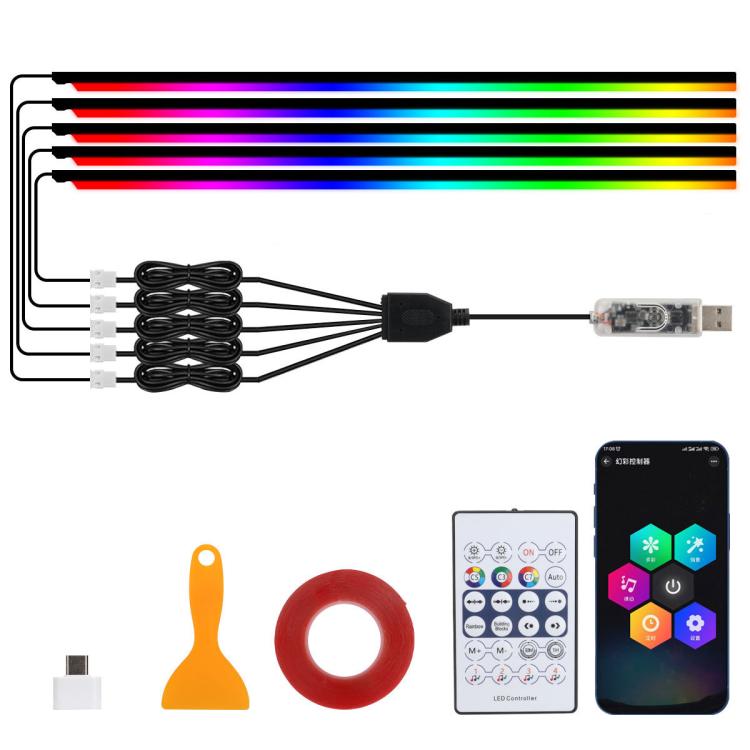 3 Control App Remote Control Colorful Car Interior Ambient Lighting Modified LED Acrylic USB Car Ambient Lighting, 110cm+75cm x 4+35cm+Footlight x 4 10 In 1, 110cm+75cm x 4+35cm 6 In 1, 110cm, 110cm x 2 2 In 1, 110cm x 3 3 In 1, 110cm x 4 4 In 1