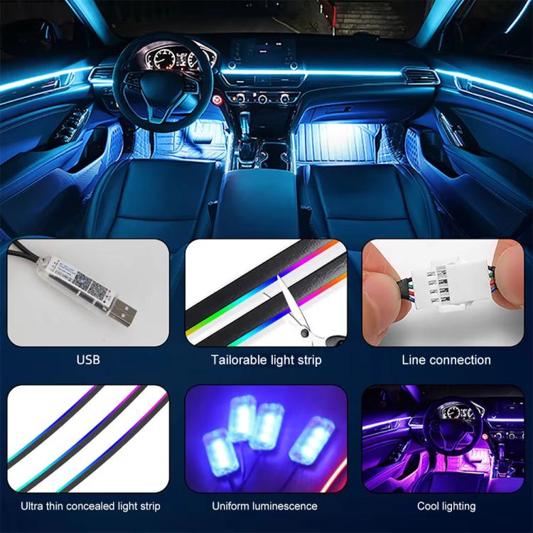 3 Control App Remote Control Colorful Car Interior Ambient Lighting Modified LED Acrylic USB Car Ambient Lighting, 110cm+75cm x 4+35cm+Footlight x 4 10 In 1, 110cm+75cm x 4+35cm 6 In 1, 110cm, 110cm x 2 2 In 1, 110cm x 3 3 In 1, 110cm x 4 4 In 1