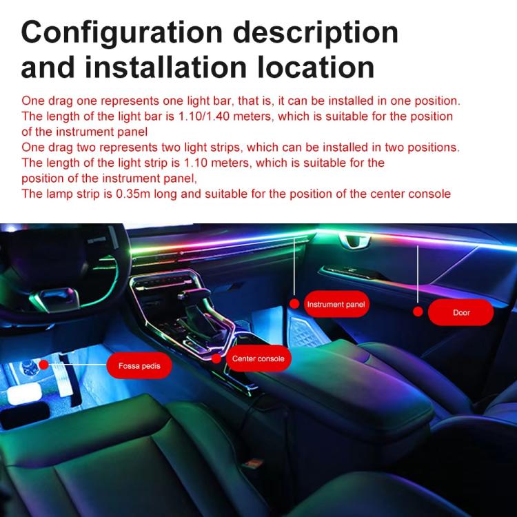 3 Control App Remote Control Colorful Car Interior Ambient Lighting Modified LED Acrylic USB Car Ambient Lighting, 110cm+75cm x 4+35cm+Footlight x 4 10 In 1, 110cm+75cm x 4+35cm 6 In 1, 110cm, 110cm x 2 2 In 1, 110cm x 3 3 In 1, 110cm x 4 4 In 1