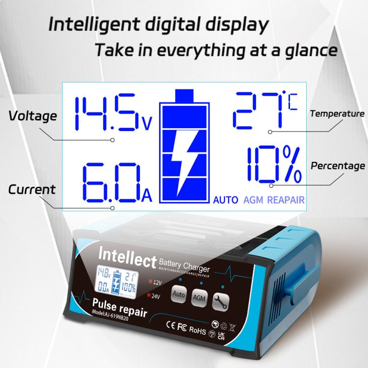 12V/24V Car Battery Charger Intelligent Pulse Lead-acid Battery Repair, US Plug, UK Plug, AU Plug