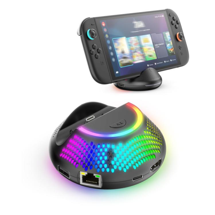 For Nintendo Switch 2 JYS 4K 60Hz TV Dock 5-In-1 HUB With Gigabit Ethernet Port RGB Ambient Lighting, JYS