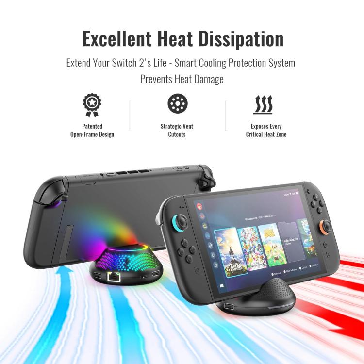 For Nintendo Switch 2 JYS 4K 60Hz TV Dock 5-In-1 HUB With Gigabit Ethernet Port RGB Ambient Lighting, JYS