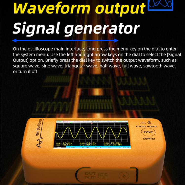 Miniature Oscilloscope Signal Generator Rechargeable Handheld Color Screen 50MHz Oscilloscope, OT4