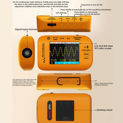 Miniature Oscilloscope Signal Generator Rechargeable Handheld Color Screen 50MHz Oscilloscope, OT4