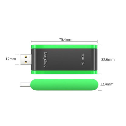 VegGieg 1400Mbps Dual Band WIFI 6 USB Wireless Adapter Driver-Free Network Card  for Desktop PC/Laptop