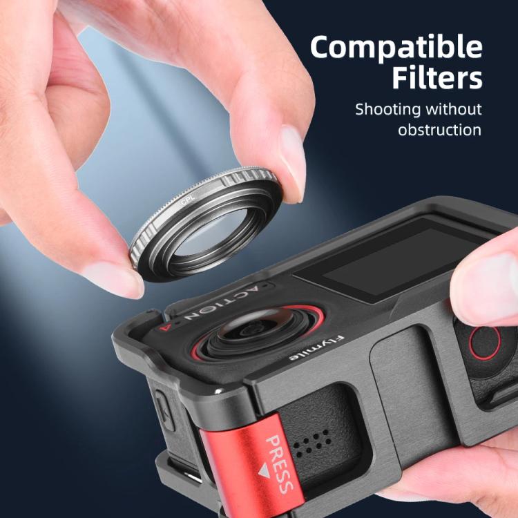 For DJI Action 5 Pro/Action 4/Action 3 Flymile Aluminum Alloy Camera Cage Protective Metal Frame, AC4003 Cage