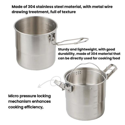 3000ml 16cm Heightened Outdoor Pots 304 Stainless Steel Outdoor Cooking Kettles, CLS Handle, CLS Dual-ear