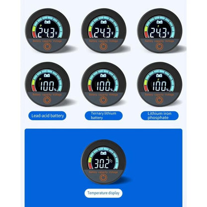 DC 8-100V Lithium Lead-acid Battery Circular Digital Display Meter, Embedded Installation, Handlebar Installation