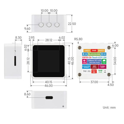 Waveshare ESP32-C6 1.54-Inch LCD Development Board 240×240 Resolution Supports Dual Microphones, Non-touch Control, Touch Control