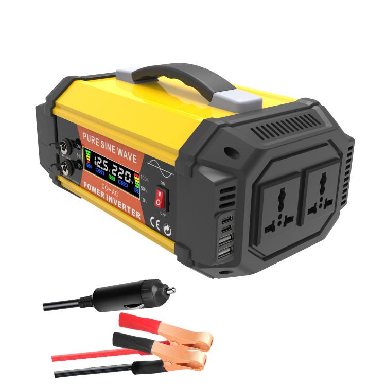 Gurxun Pure Sine Wave Inverter With Dual AC Outlets 2 USB + 2 Type-C Ports Car Power Converter, PQ500W EU Plug, PQ500W Brazil Plug 12V To 220V, PQ500W Universal Socket 12V To 220V, PQ800W EU Plug, PQ800W Brazil Plug 12V To 220V