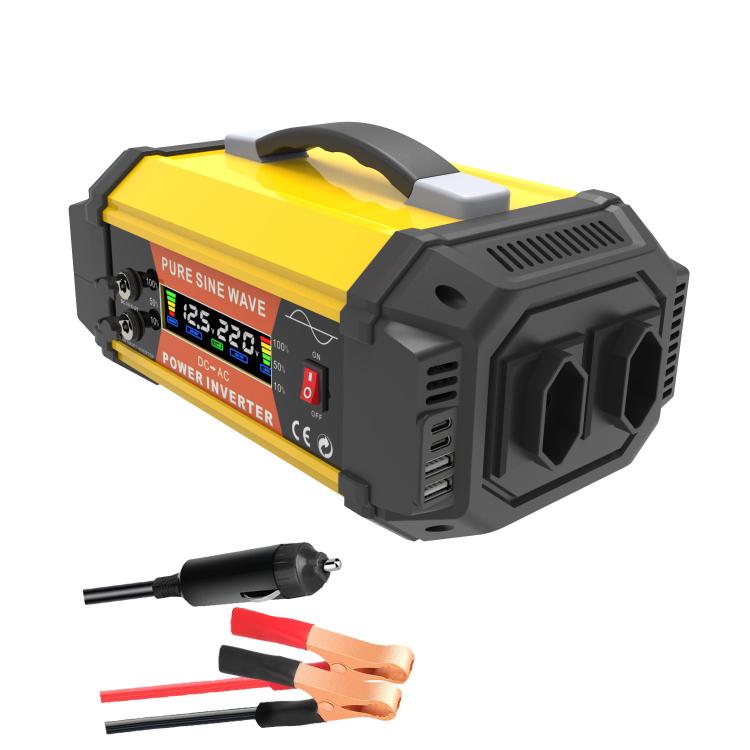 Gurxun Pure Sine Wave Inverter With Dual AC Outlets 2 USB + 2 Type-C Ports Car Power Converter, PQ500W EU Plug, PQ500W Brazil Plug 12V To 220V, PQ500W Universal Socket 12V To 220V, PQ800W EU Plug, PQ800W Brazil Plug 12V To 220V