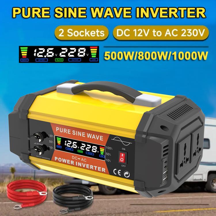 Gurxun Pure Sine Wave Inverter With Dual AC Outlets 2 USB + 2 Type-C Ports Car Power Converter, PQ500W EU Plug, PQ500W Brazil Plug 12V To 220V, PQ500W Universal Socket 12V To 220V, PQ800W EU Plug, PQ800W Brazil Plug 12V To 220V