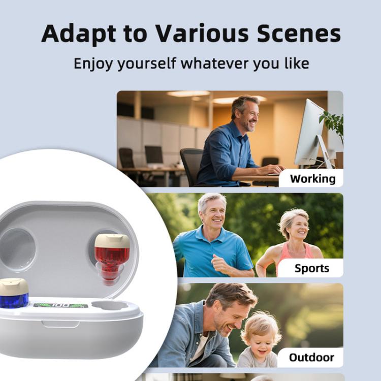 Wireless Invisible Hearing Aid With Digital Display Charging Case & Touch Control, Red Blue+White Case, Red Blue+Black Case, Skin Color+Black Case, Skin Color +White Case, Black+Black, White+White, White+Black Case