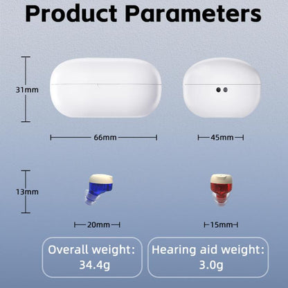 Wireless Invisible Hearing Aid With Digital Display Charging Case & Touch Control, Red Blue+White Case, Red Blue+Black Case, Skin Color+Black Case, Skin Color +White Case, Black+Black, White+White, White+Black Case