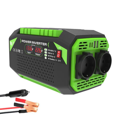 Gurxun Car Pure Sine Wave Inverter Dual AC Sockets + 2 USB + 2 Type-C Ports Outdoor Car Power Converter, 300W EU Plug, 500W EU Plug, 300W US Plug, 500W US Plug, 300W Brazil Plug 12V To 110V, 300W Brazil Plug 12V To 220V, 500W Brazil Plug 12V To 110V
