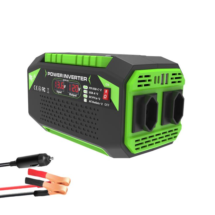 Gurxun Car Pure Sine Wave Inverter Dual AC Sockets + 2 USB + 2 Type-C Ports Outdoor Car Power Converter, 300W EU Plug, 500W EU Plug, 300W US Plug, 500W US Plug, 300W Brazil Plug 12V To 110V, 300W Brazil Plug 12V To 220V, 500W Brazil Plug 12V To 110V