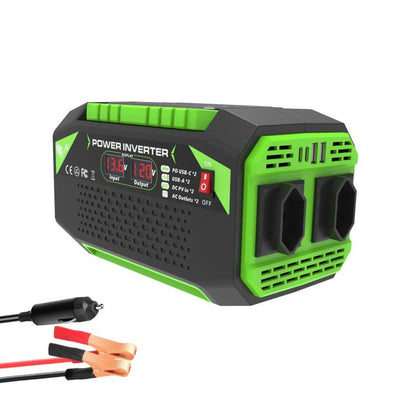 Gurxun Car Pure Sine Wave Inverter Dual AC Sockets + 2 USB + 2 Type-C Ports Outdoor Car Power Converter, 300W EU Plug, 500W EU Plug, 300W US Plug, 500W US Plug, 300W Brazil Plug 12V To 110V, 300W Brazil Plug 12V To 220V, 500W Brazil Plug 12V To 110V