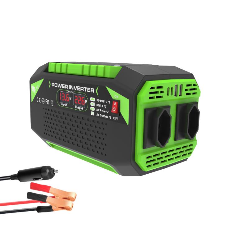 Gurxun Car Pure Sine Wave Inverter Dual AC Sockets + 2 USB + 2 Type-C Ports Outdoor Car Power Converter, 300W EU Plug, 500W EU Plug, 300W US Plug, 500W US Plug, 300W Brazil Plug 12V To 110V, 300W Brazil Plug 12V To 220V, 500W Brazil Plug 12V To 110V
