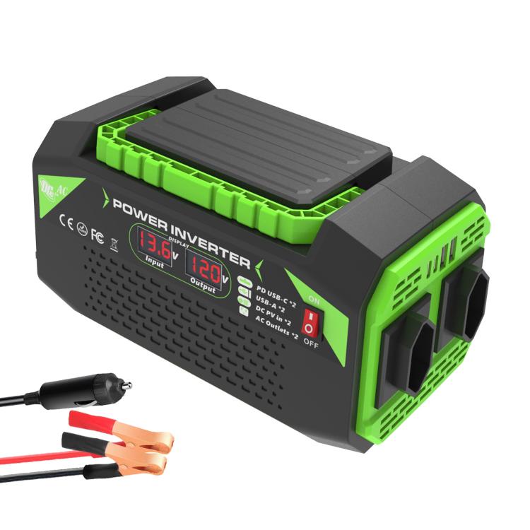 Gurxun Car Pure Sine Wave Inverter Dual AC Sockets + 2 USB + 2 Type-C Ports Outdoor Car Power Converter, 300W EU Plug, 500W EU Plug, 300W US Plug, 500W US Plug, 300W Brazil Plug 12V To 110V, 300W Brazil Plug 12V To 220V, 500W Brazil Plug 12V To 110V