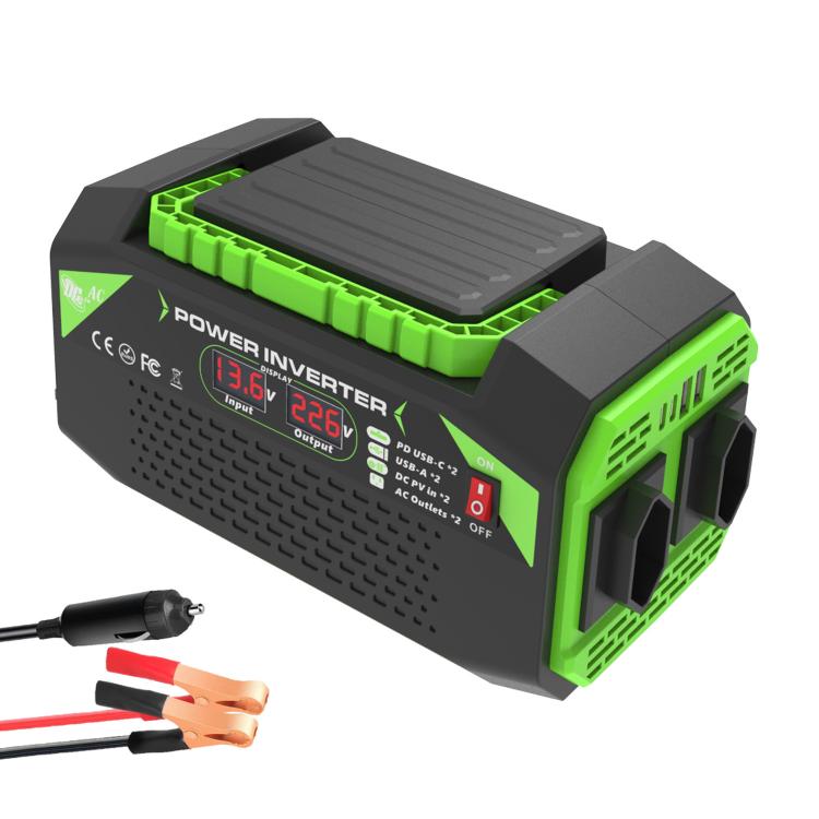Gurxun Car Pure Sine Wave Inverter Dual AC Sockets + 2 USB + 2 Type-C Ports Outdoor Car Power Converter, 300W EU Plug, 500W EU Plug, 300W US Plug, 500W US Plug, 300W Brazil Plug 12V To 110V, 300W Brazil Plug 12V To 220V, 500W Brazil Plug 12V To 110V