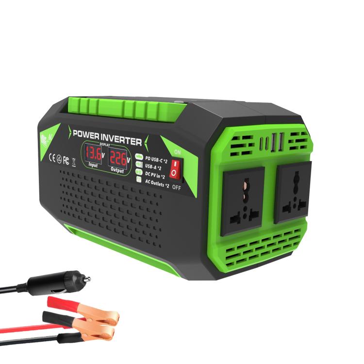 Gurxun Car Pure Sine Wave Inverter Dual AC Sockets + 2 USB + 2 Type-C Ports Outdoor Car Power Converter, 300W EU Plug, 500W EU Plug, 300W US Plug, 500W US Plug, 300W Brazil Plug 12V To 110V, 300W Brazil Plug 12V To 220V, 500W Brazil Plug 12V To 110V