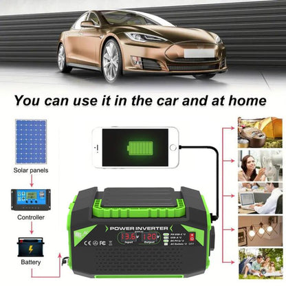 Gurxun Car Pure Sine Wave Inverter Dual AC Sockets + 2 USB + 2 Type-C Ports Outdoor Car Power Converter, 300W EU Plug, 500W EU Plug, 300W US Plug, 500W US Plug, 300W Brazil Plug 12V To 110V, 300W Brazil Plug 12V To 220V, 500W Brazil Plug 12V To 110V
