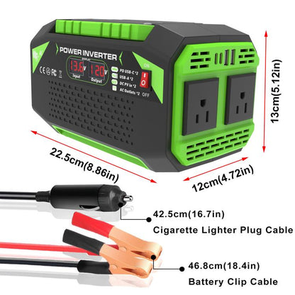 Gurxun Car Pure Sine Wave Inverter Dual AC Sockets + 2 USB + 2 Type-C Ports Outdoor Car Power Converter, 300W EU Plug, 500W EU Plug, 300W US Plug, 500W US Plug, 300W Brazil Plug 12V To 110V, 300W Brazil Plug 12V To 220V, 500W Brazil Plug 12V To 110V